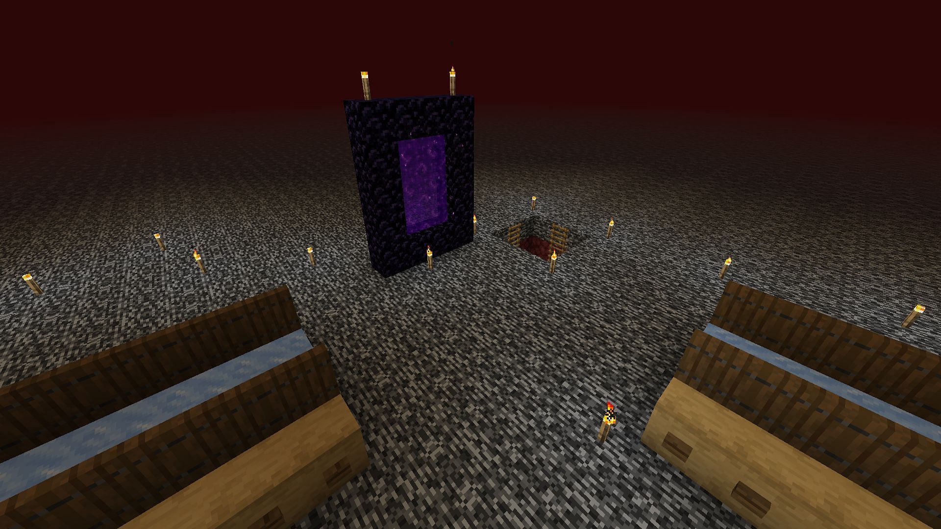 The start of a Nether roof travel hub (Image via Mojang)